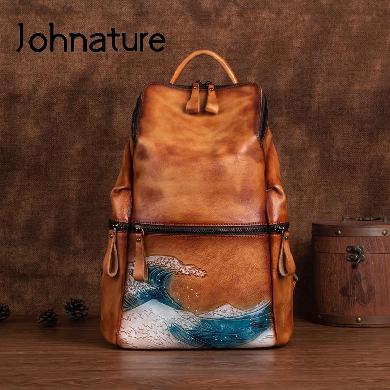 Leather Backpack Vintage - Johnature Genuine Leather Women Backpack Large